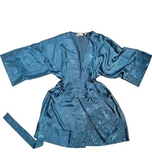 Victorias Secret Gold Label Teal Romantice Coquette Belted Robe OS